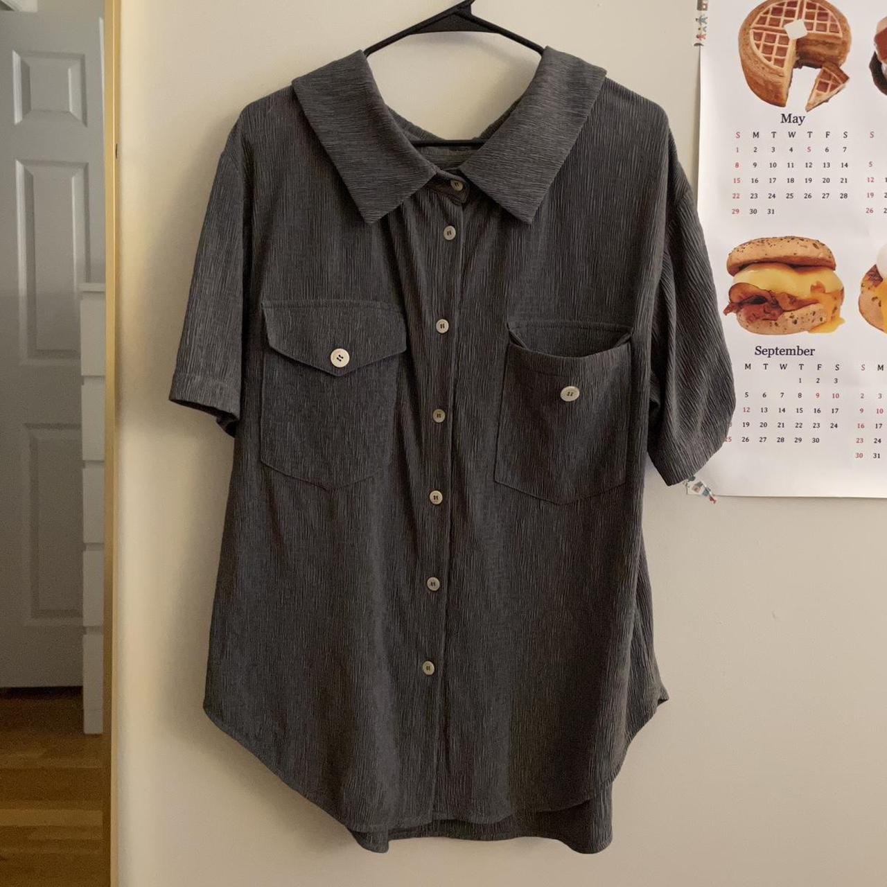 oversized gray button up shirt from korean brand... - Depop