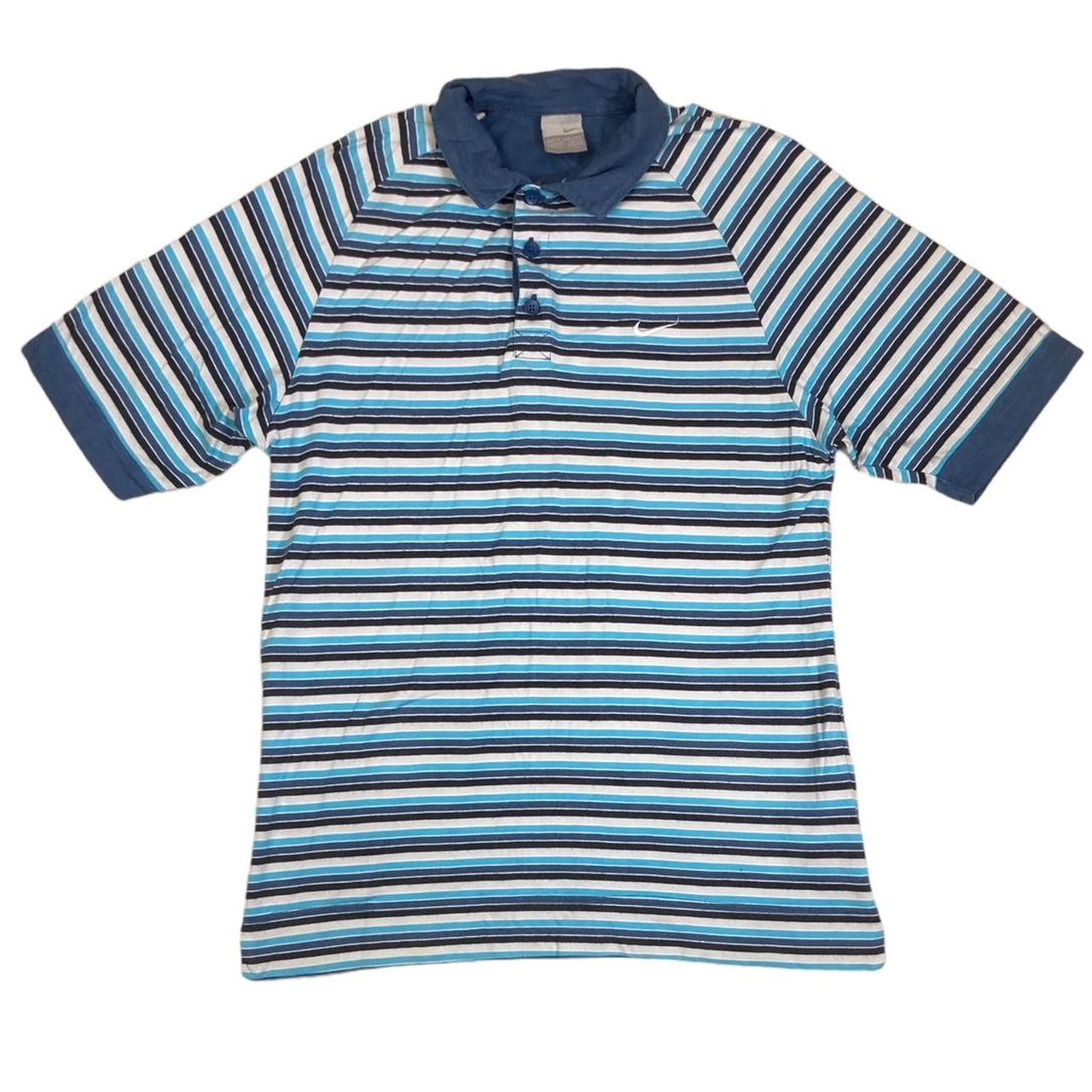 nike blue and white striped polo