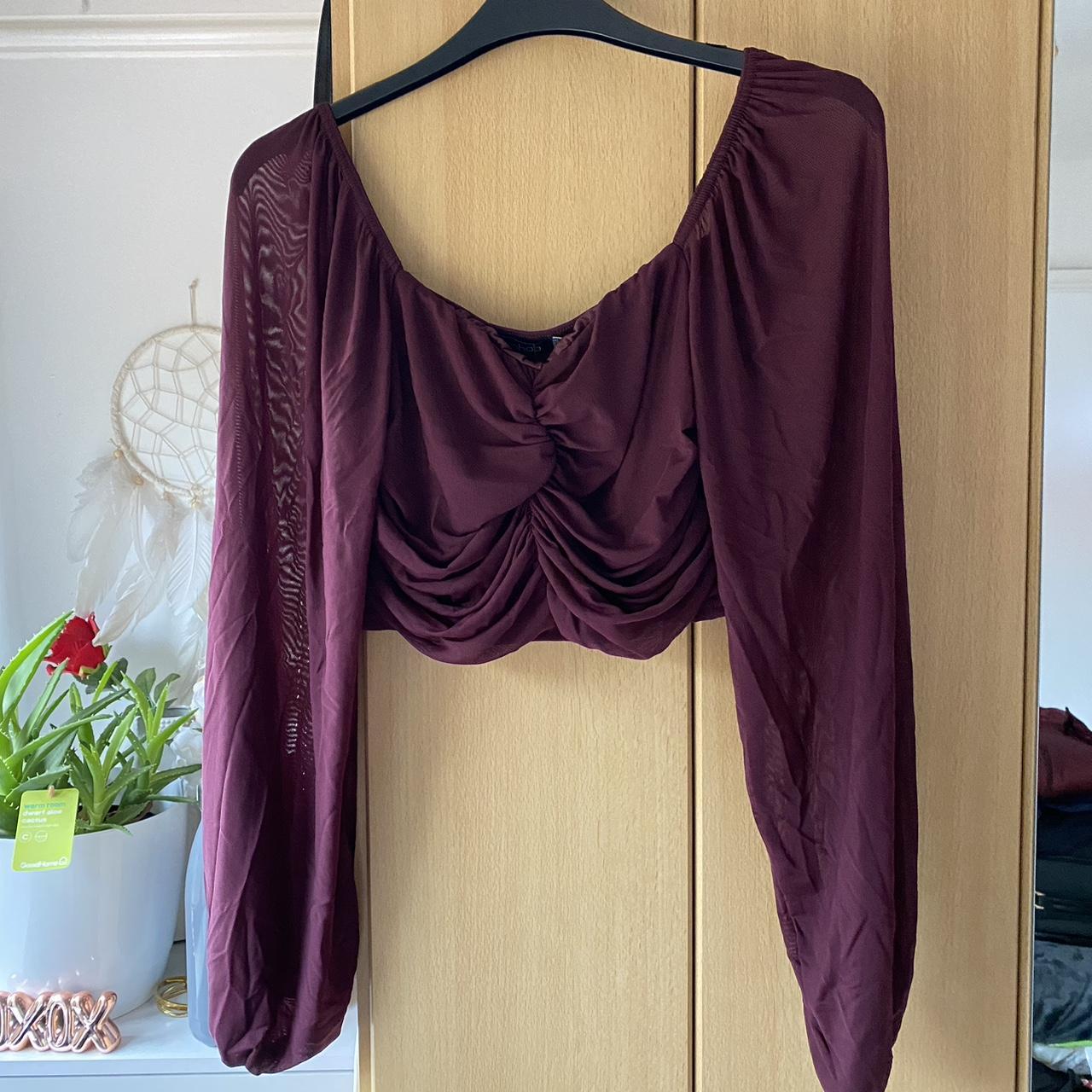 Burgundy Mesh Sleeve Crop Top Brand new with... - Depop