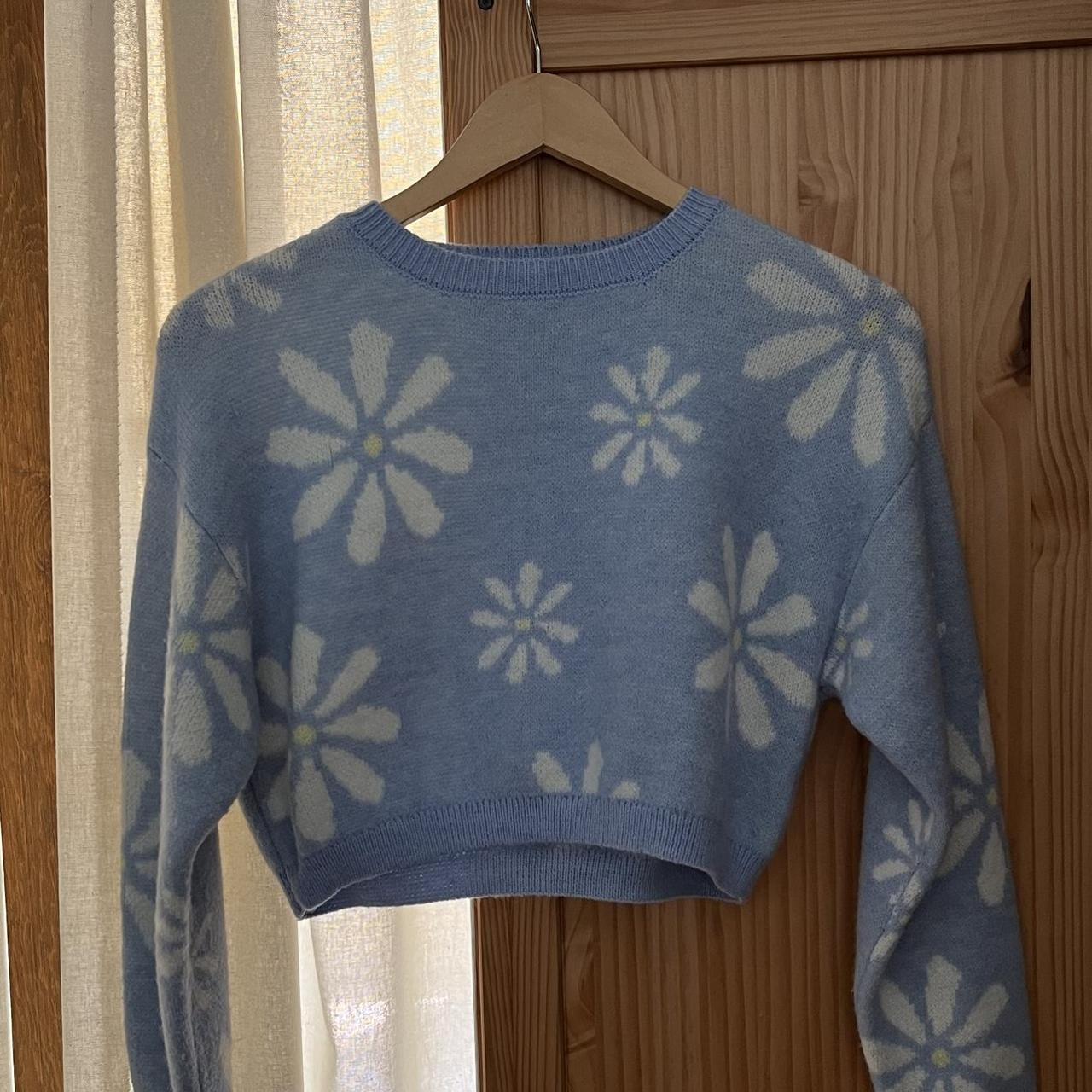 Light blue daisy knit sweater & shorts 2 piece set!... - Depop