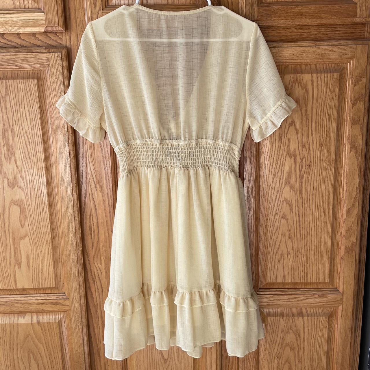 Cider Women's Yellow and Cream Dress Depop