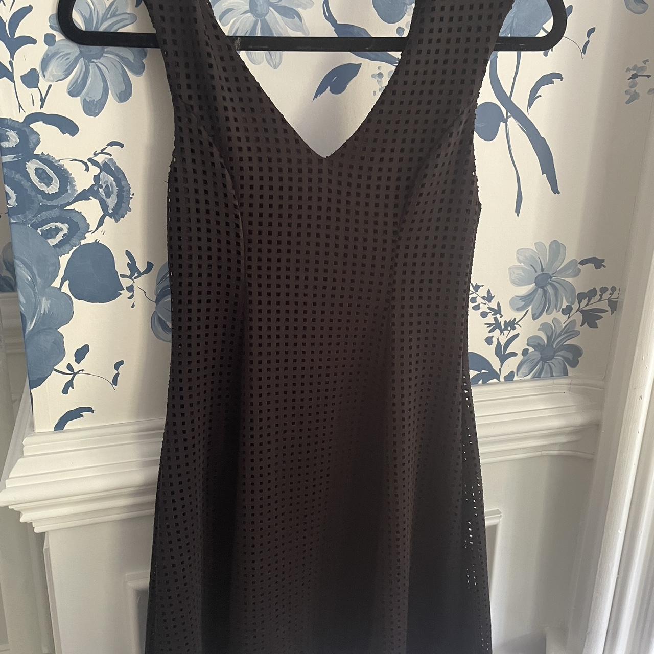 Saks Fifth Avenue Black Mesh A line V neck Dress.... - Depop