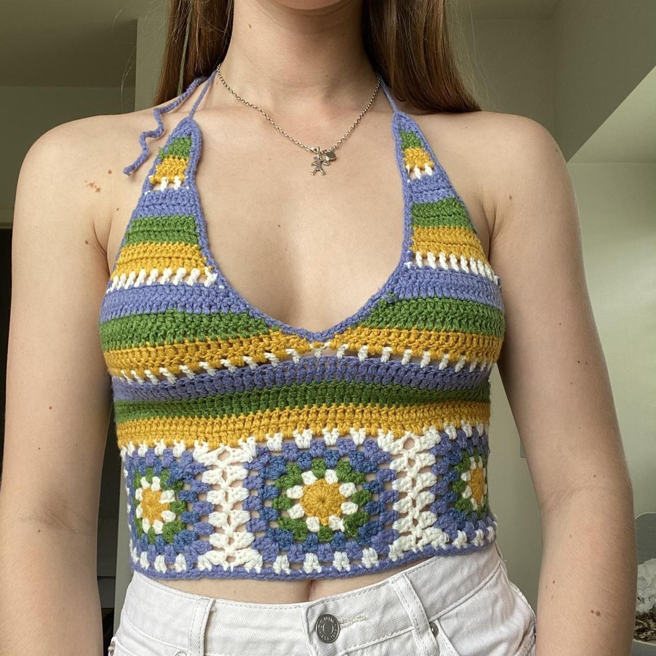 VERGE GIRL crochet tie up halter top Excellent... Depop