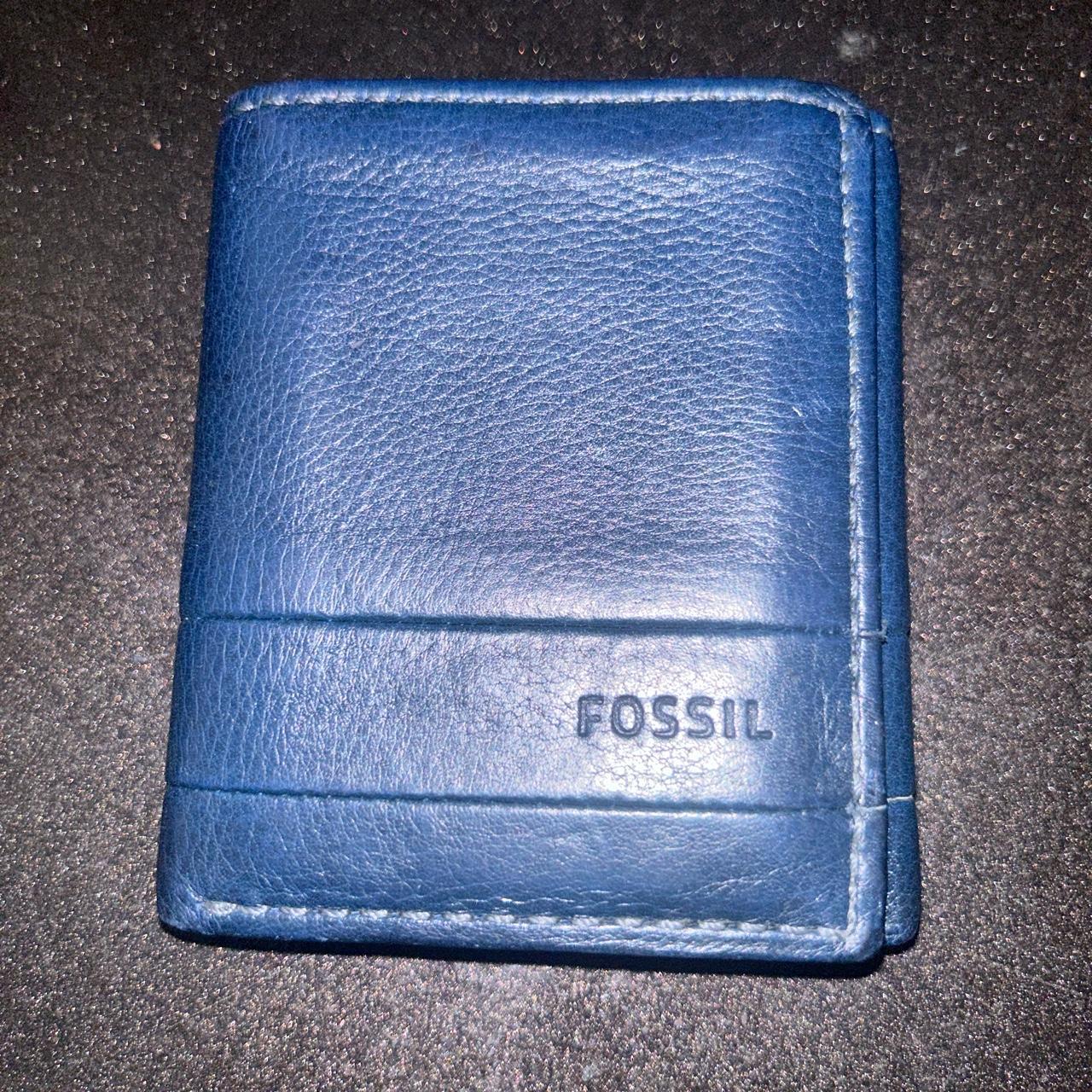 Men’s navy blue fossil tri-fold wallet - Depop