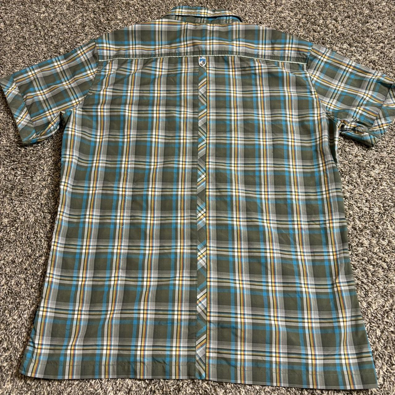 Mens KUHL Shirt Small Blue Plaid Suncell Short Sleeve - Gem