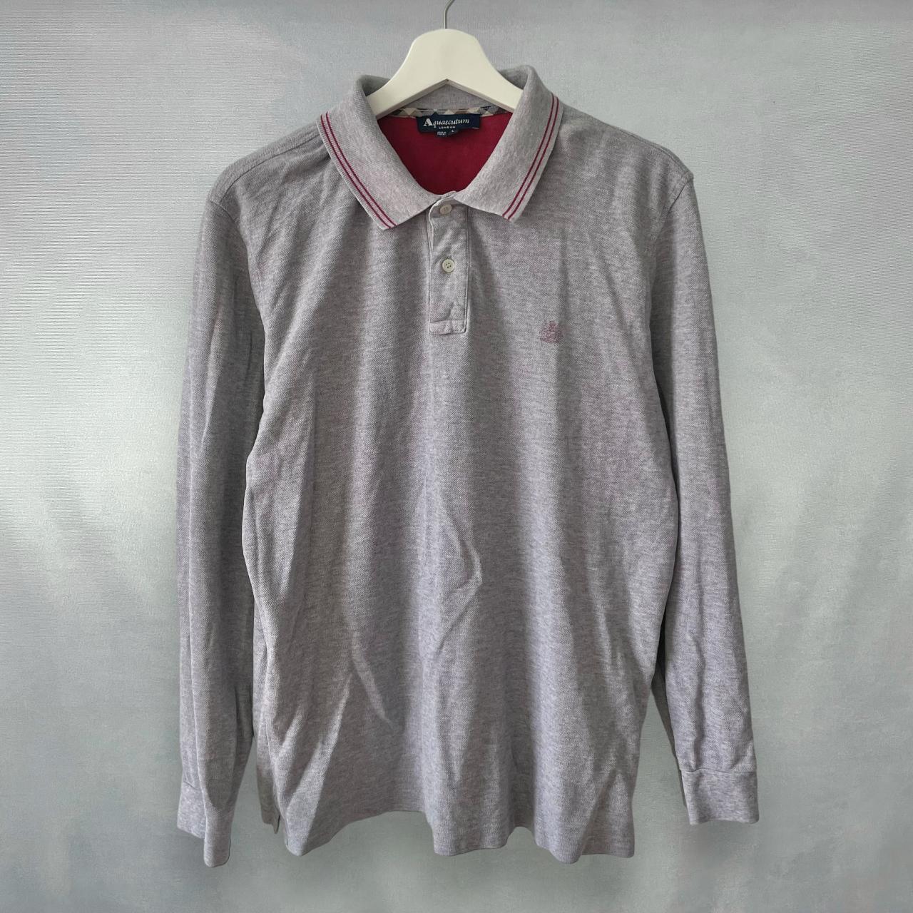 Aquascutum Print Logo Long Sleeve Polo Shirt Depop