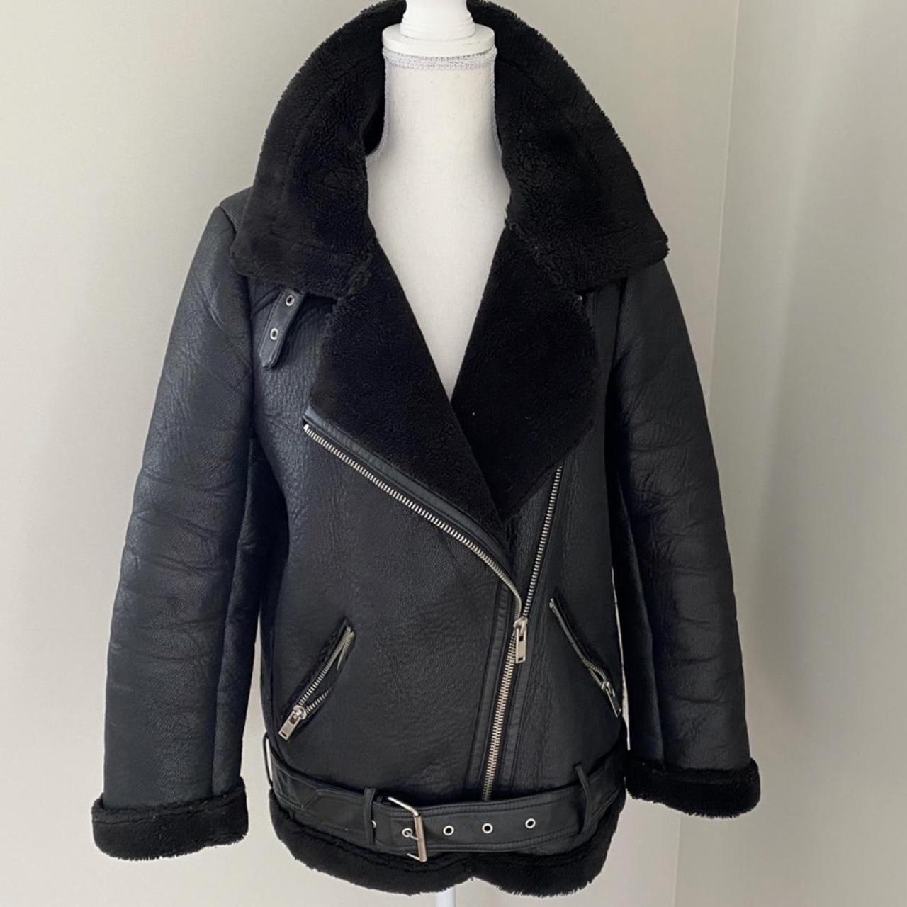 ZARA moto faux leather faux fur / shearling... - Depop