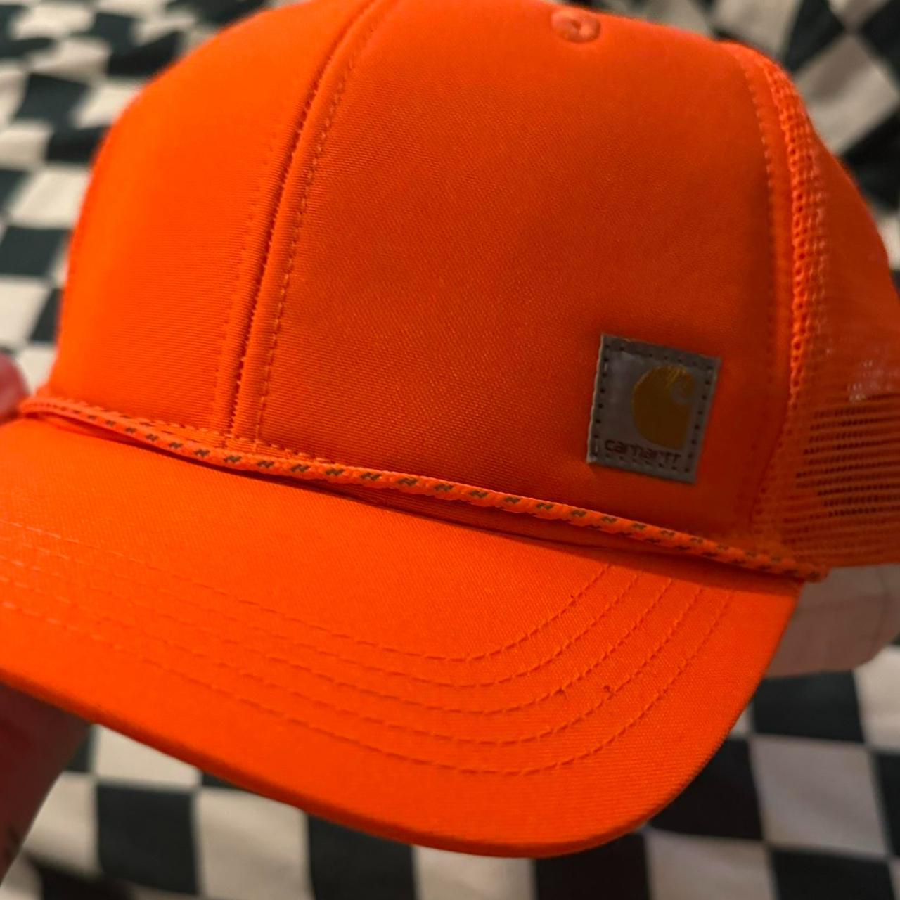 Hunter orange Carhartt mesh snapback trucker hat . Depop