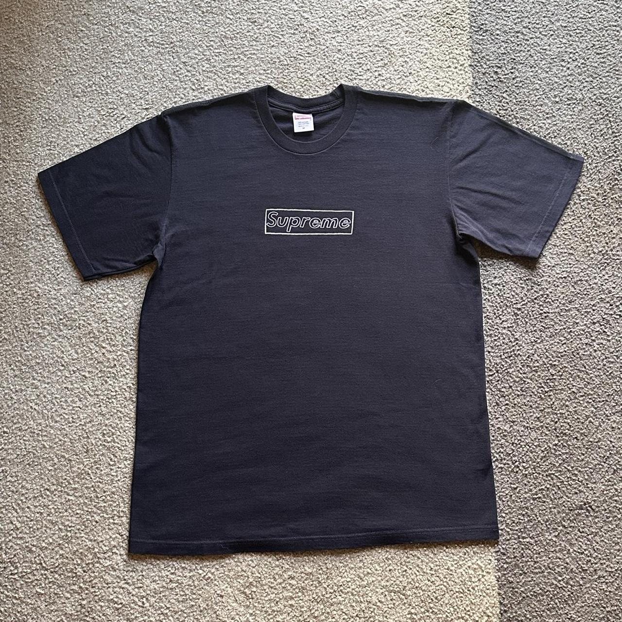 Supreme KAWS Chalk Box Logo short sleeve tee in Navy... - Depop