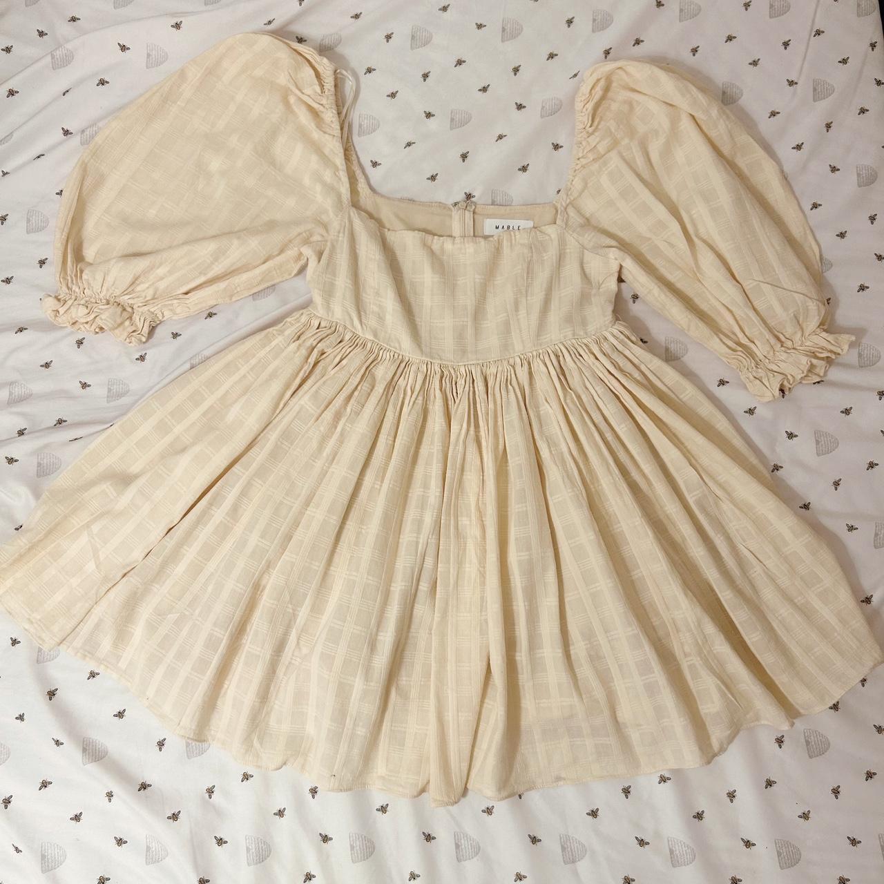 mable cream puff sleeve mini dress ♡ • 100%... - Depop