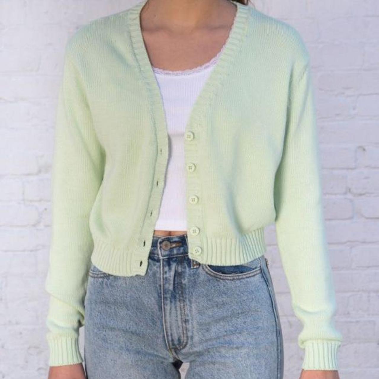 Brandy Melville Women's Green and White Cardigan Depop