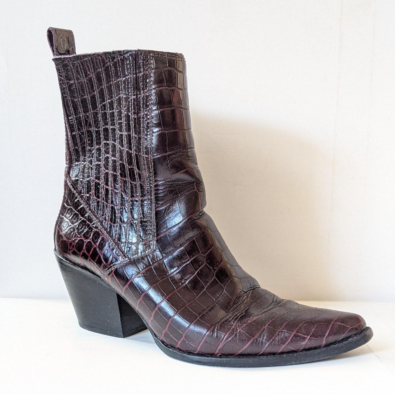 Zara Cowboy boots Croc style leather in a black... - Depop