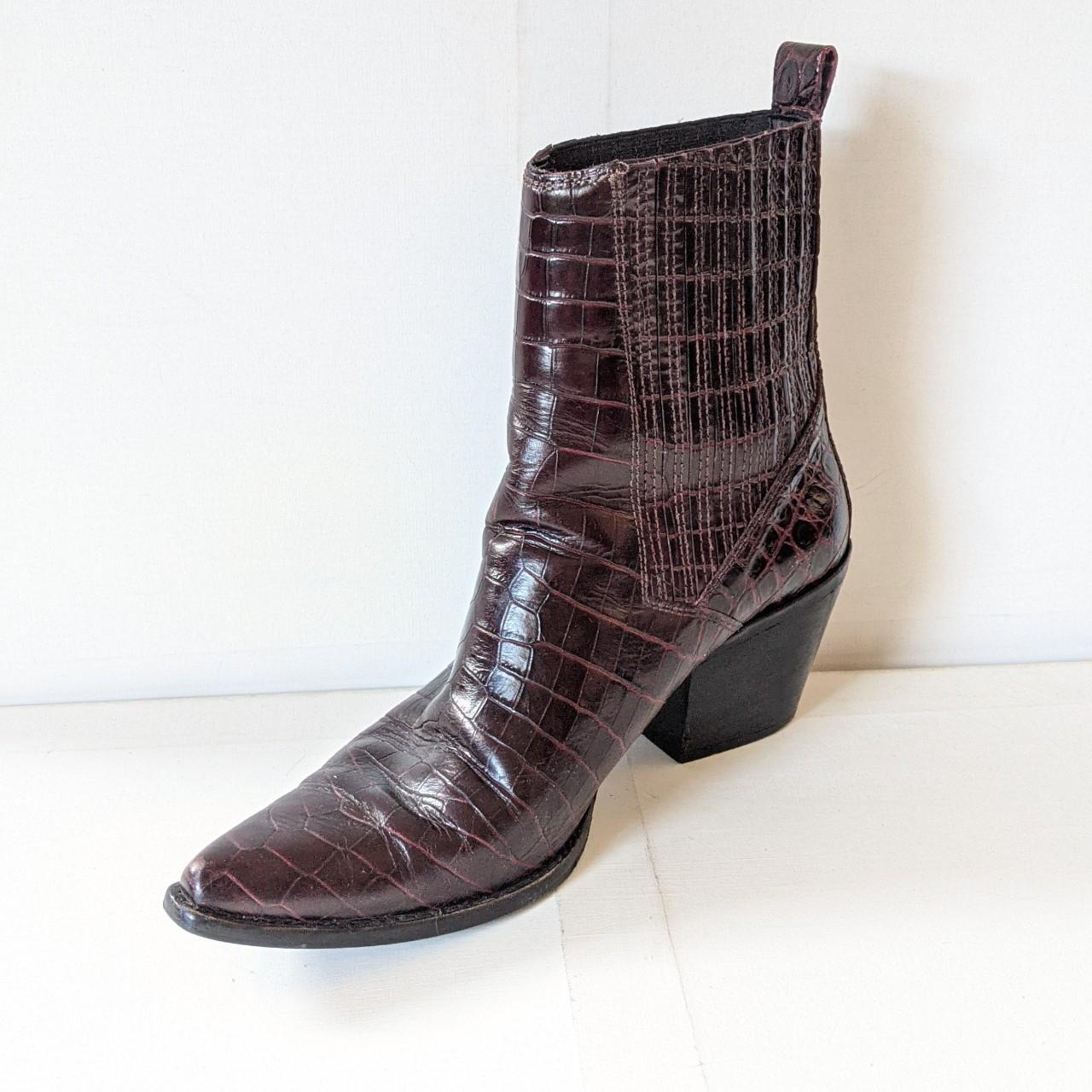 Zara Cowboy boots Croc style leather in a black... Depop