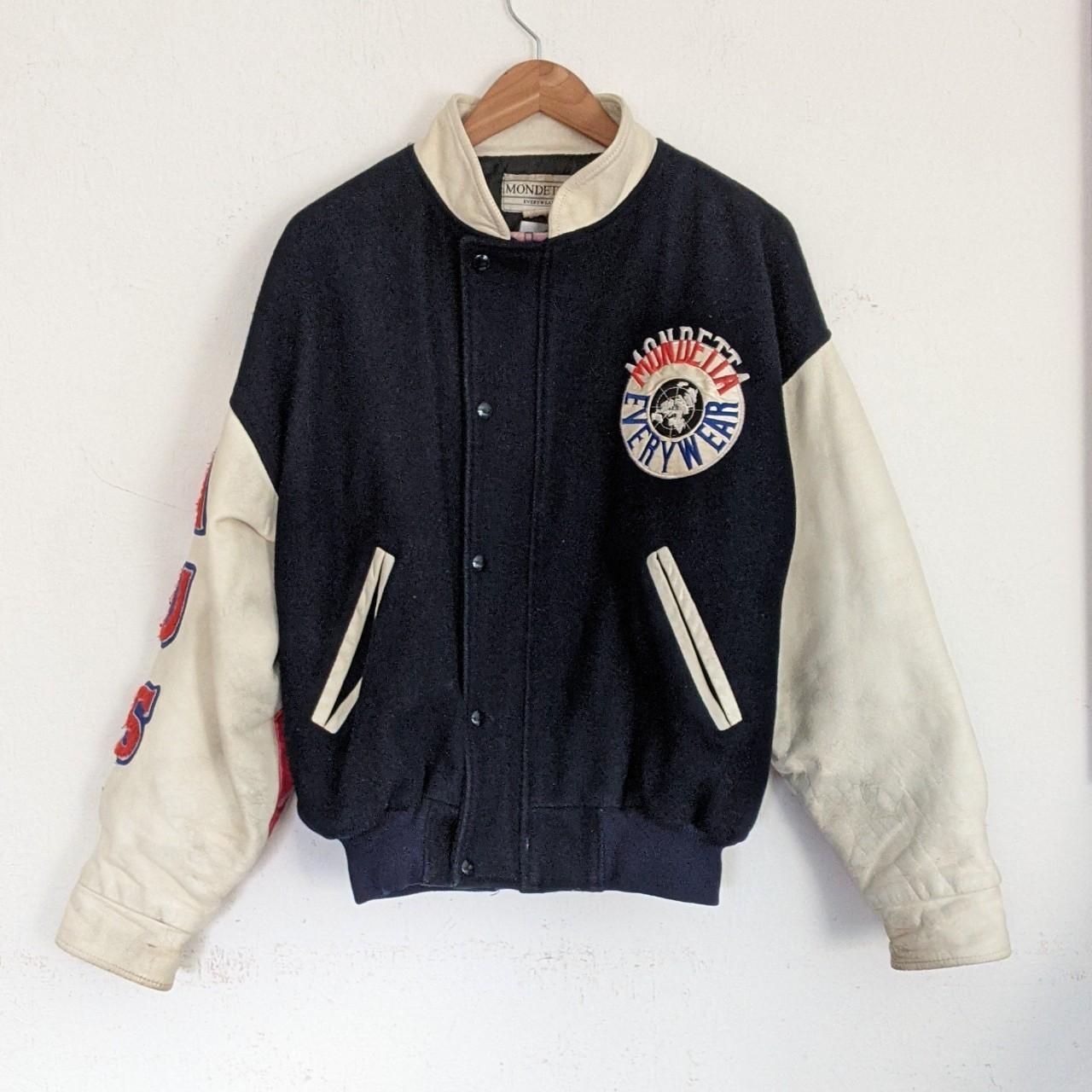 Vintage Varsity bomber jacket, in leather and... - Depop