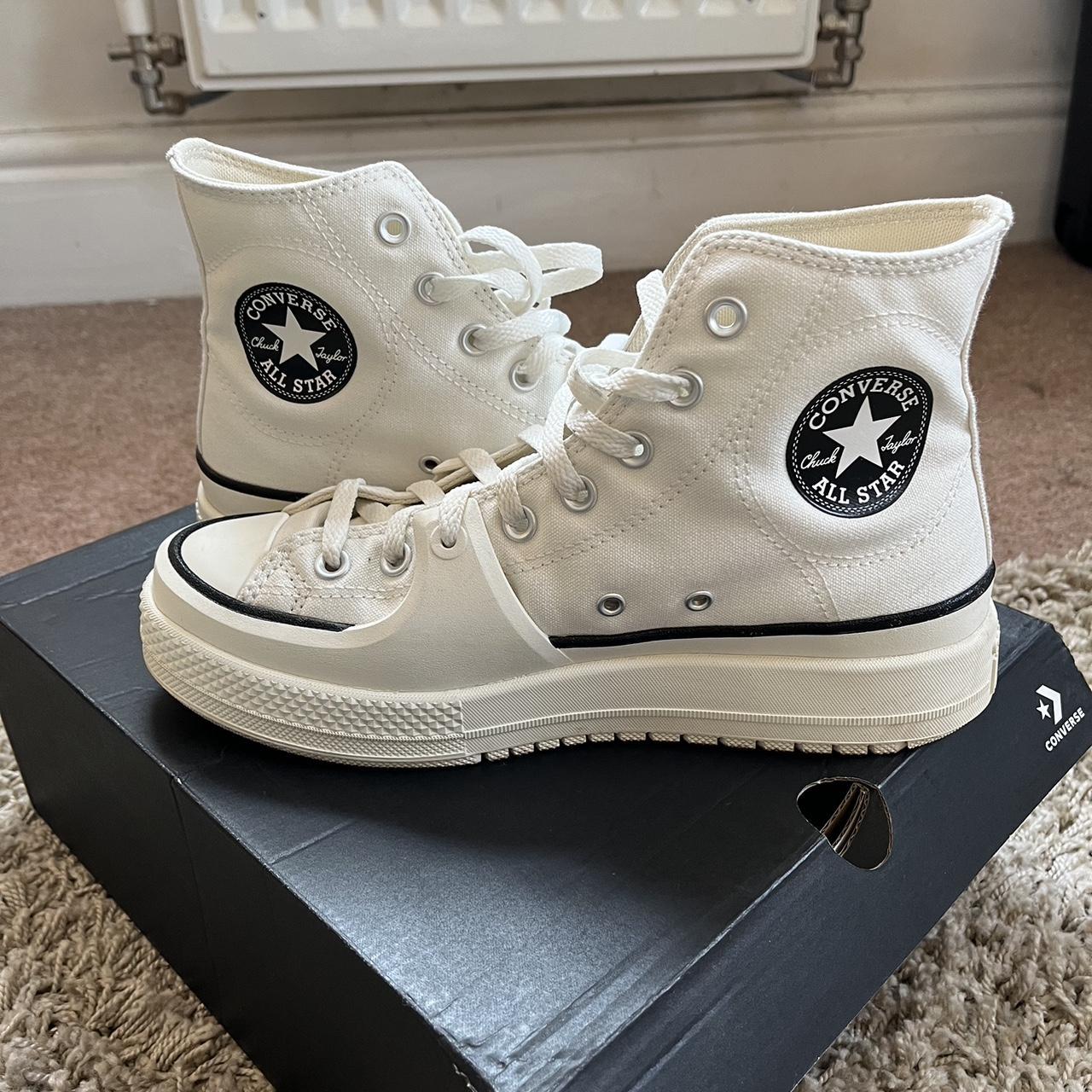 #converse Ctas Construct Hi Vintage White Black Size - Depop