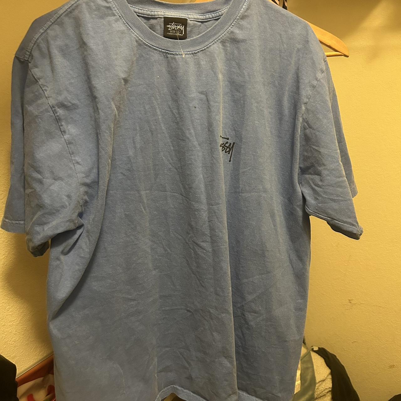 Stussy blue classic logo tee super fire size L... - Depop