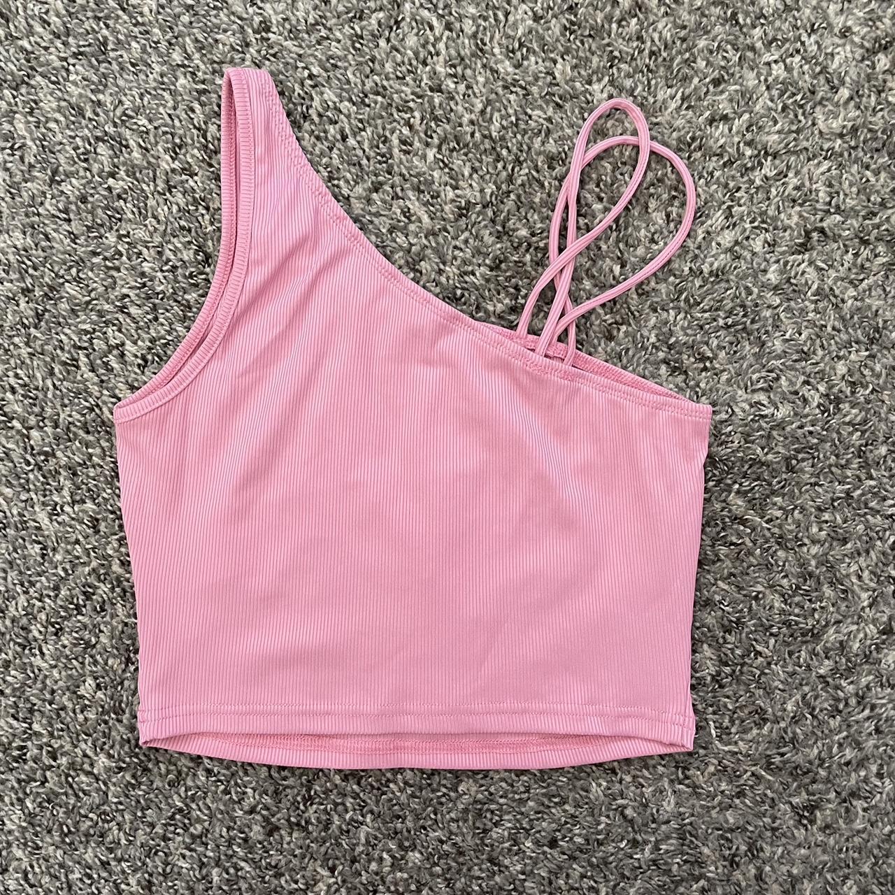 Pink crop top One shoulder crop top with two... - Depop