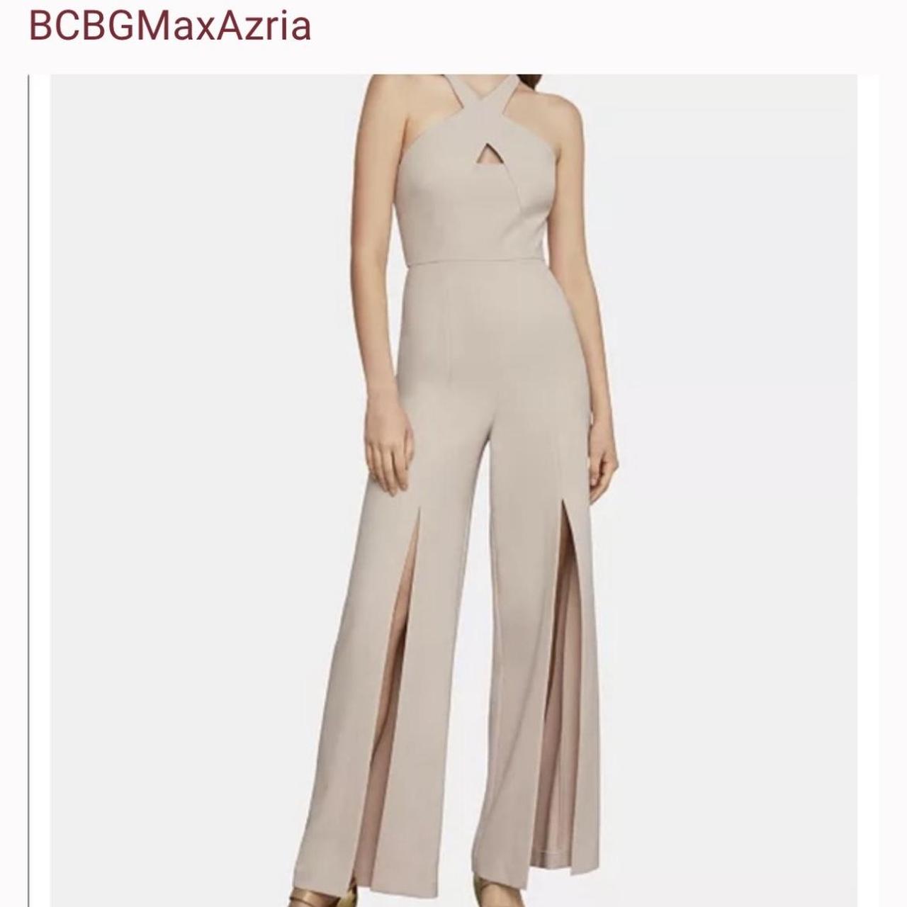 BCBGMaxAzria nude halter jumpsuit with slit