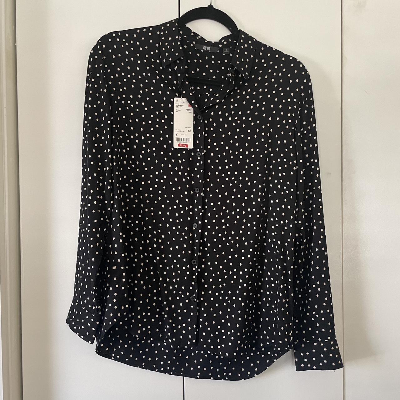 Uniqlo polka dot long sleeve button down dress... - Depop