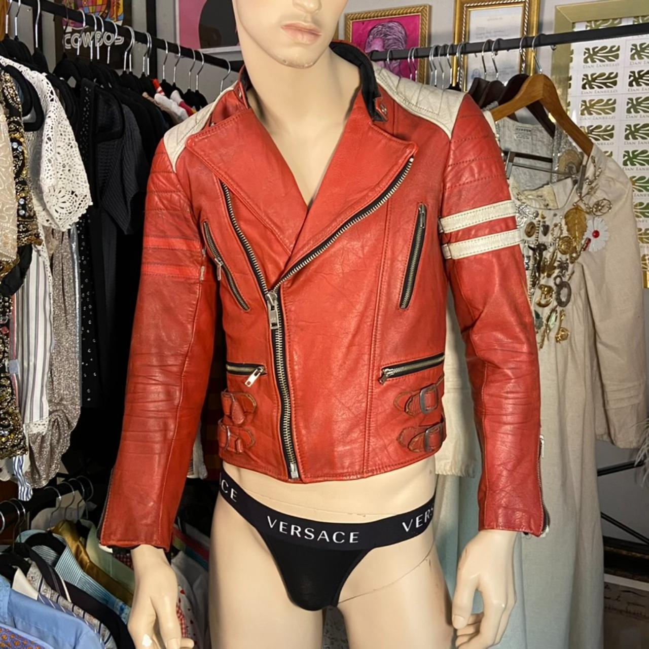 Vintage red leather moto hotsell jacket