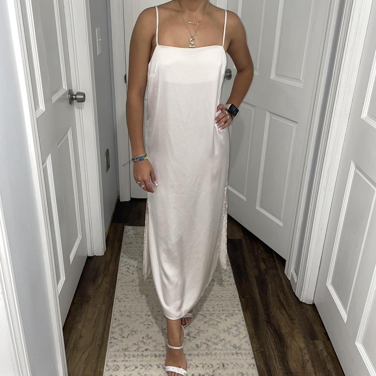 H&M satin white/cream maxi slip dress with a