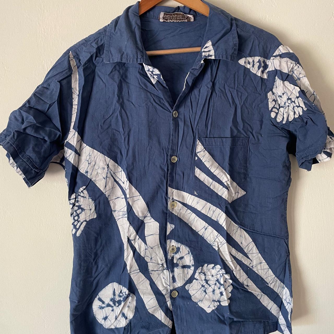 Blue/White Seashell Hawaiian Shirt Made in the... - Depop