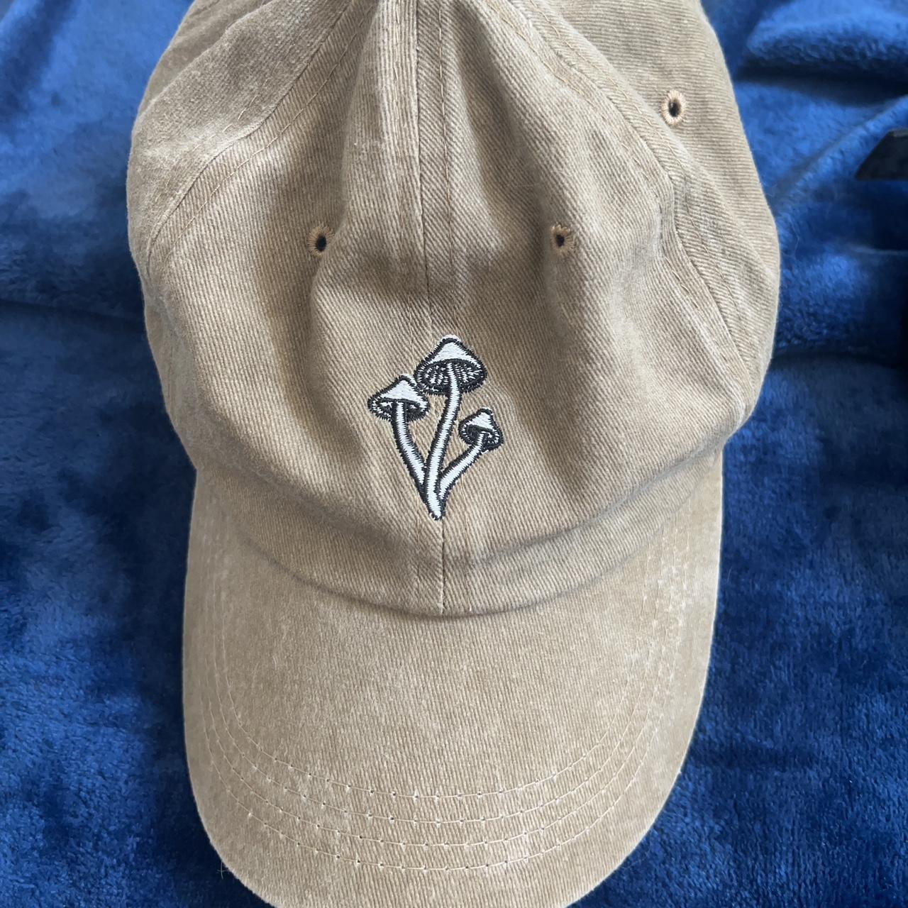 Light Brown Embroidered Mushroom hat! adjustable in... - Depop