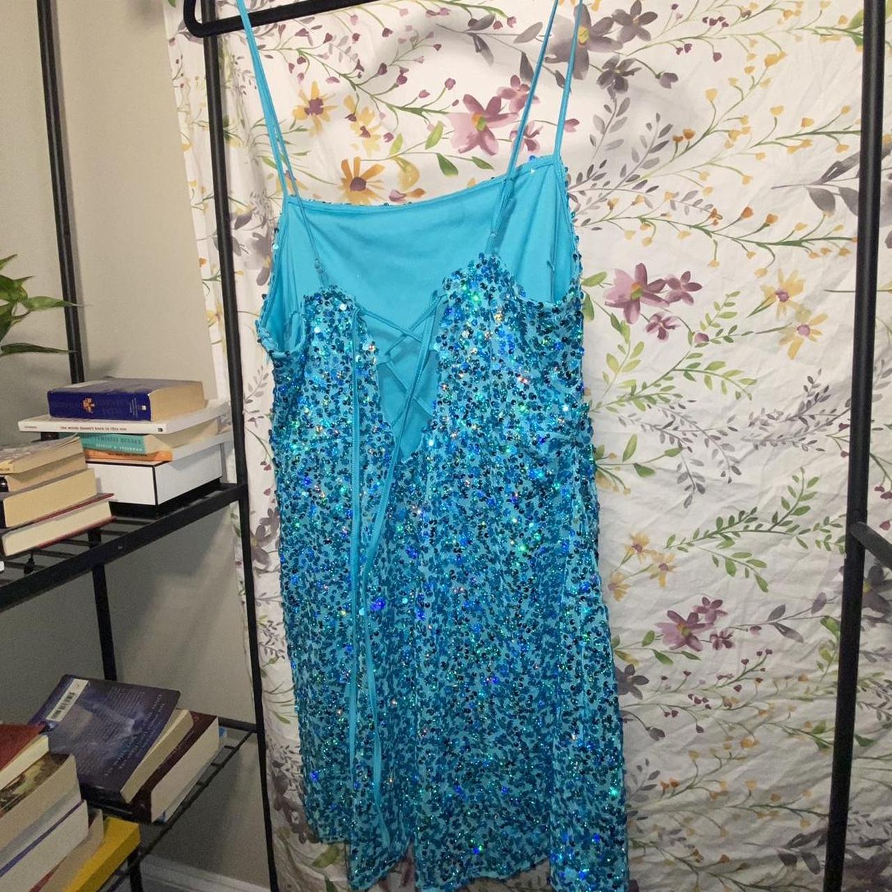 Blue sequin mini dress with corset style back¨̮ Only... - Depop