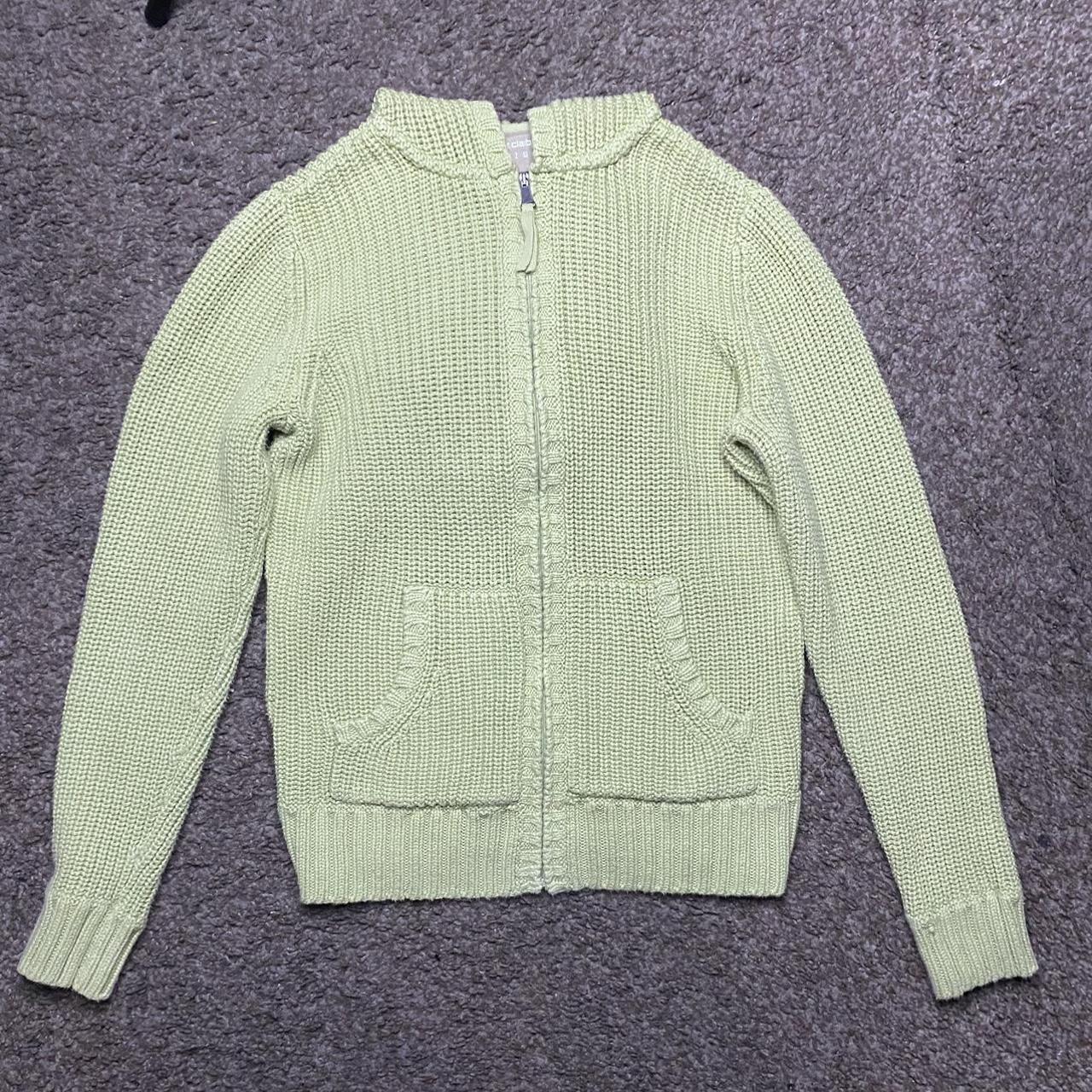 Vintage Sage Green knit zip up sweater hoodie with - Depop