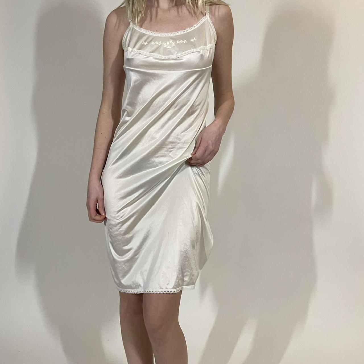 Adorable vintage white slip dress with lace trim and... Depop