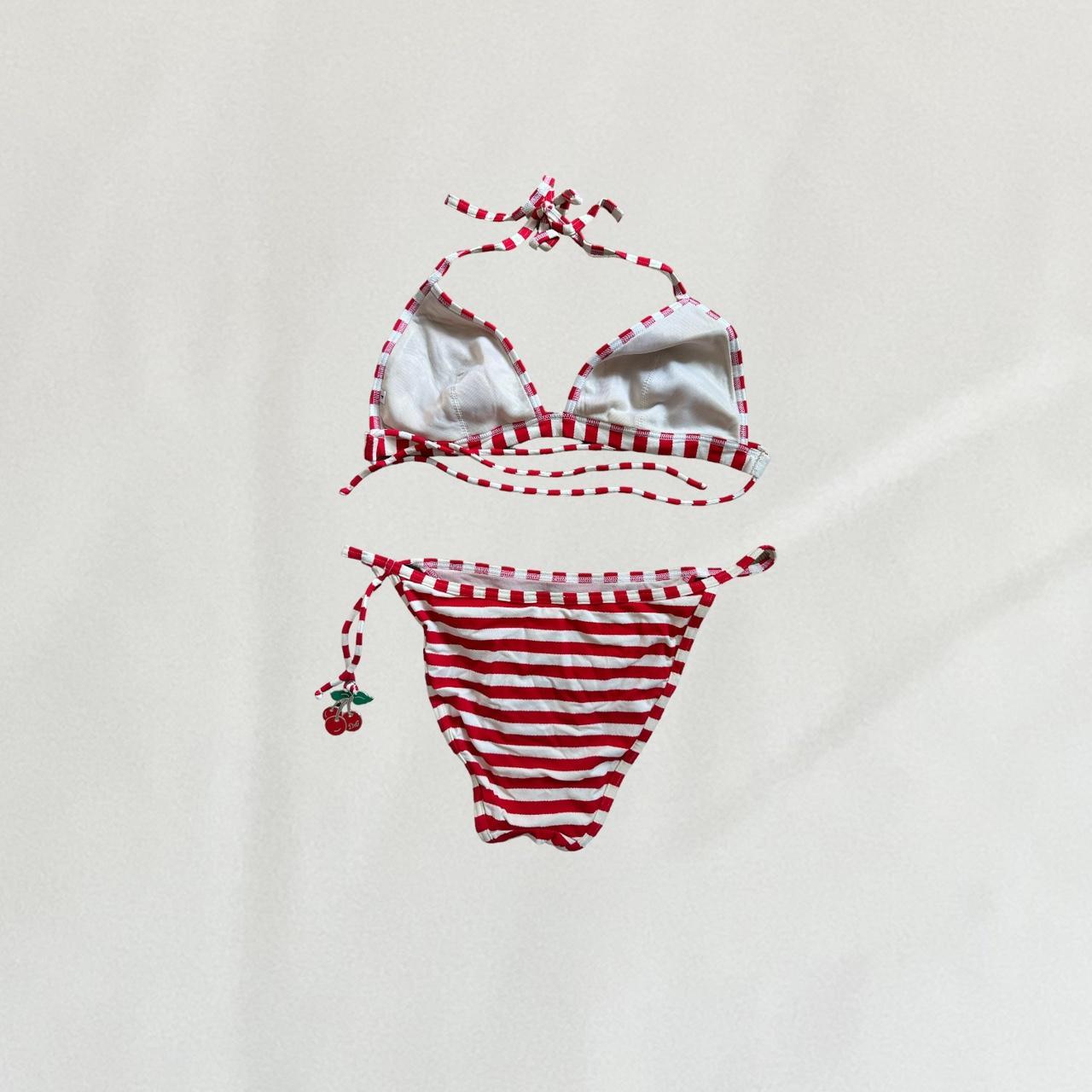 White and red striped Dolce & Gabbana cherry bikini... Depop