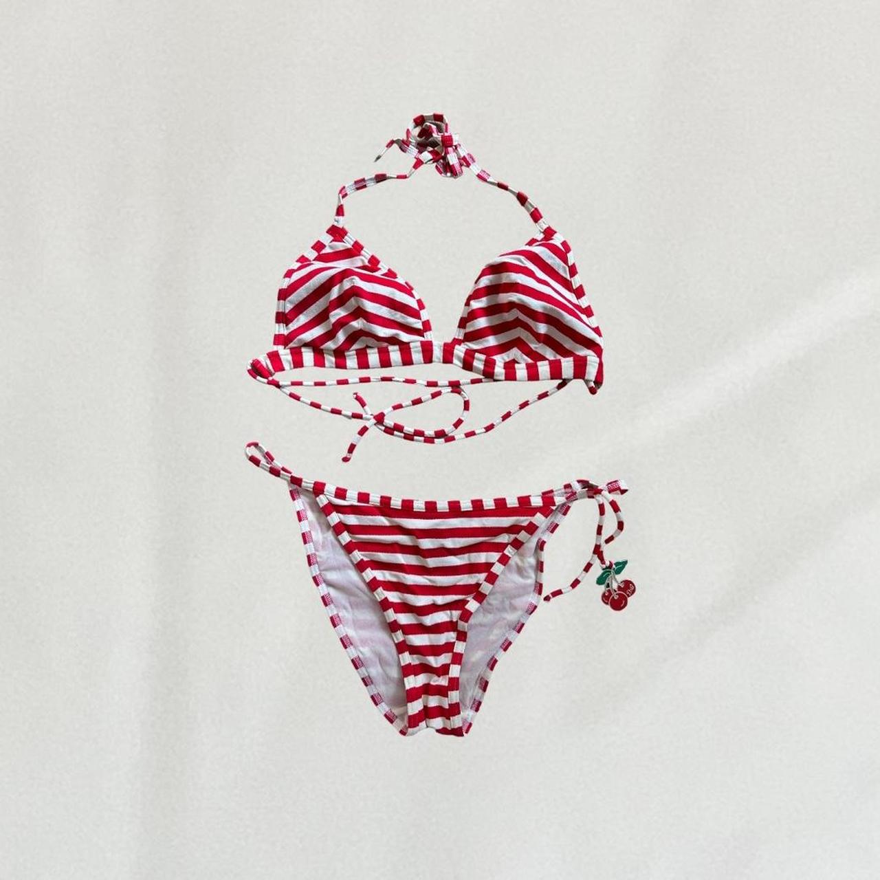 White and red striped Dolce & Gabbana cherry bikini... Depop
