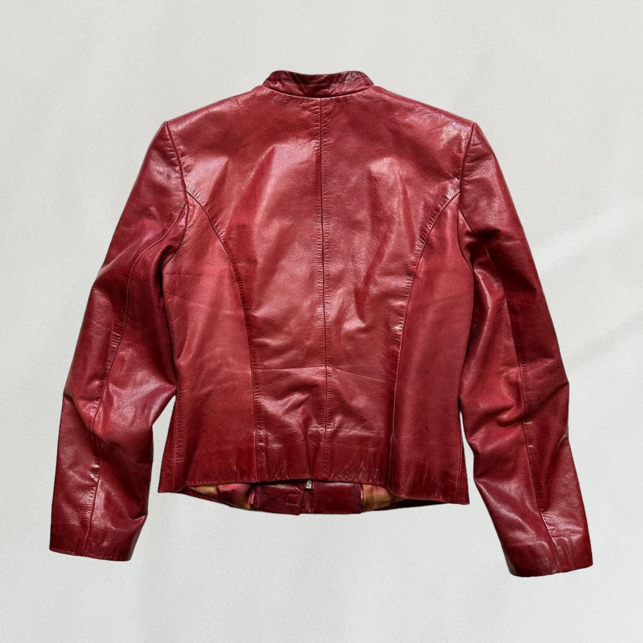 Red vintage leather jacket - Size medium, shown on... - Depop