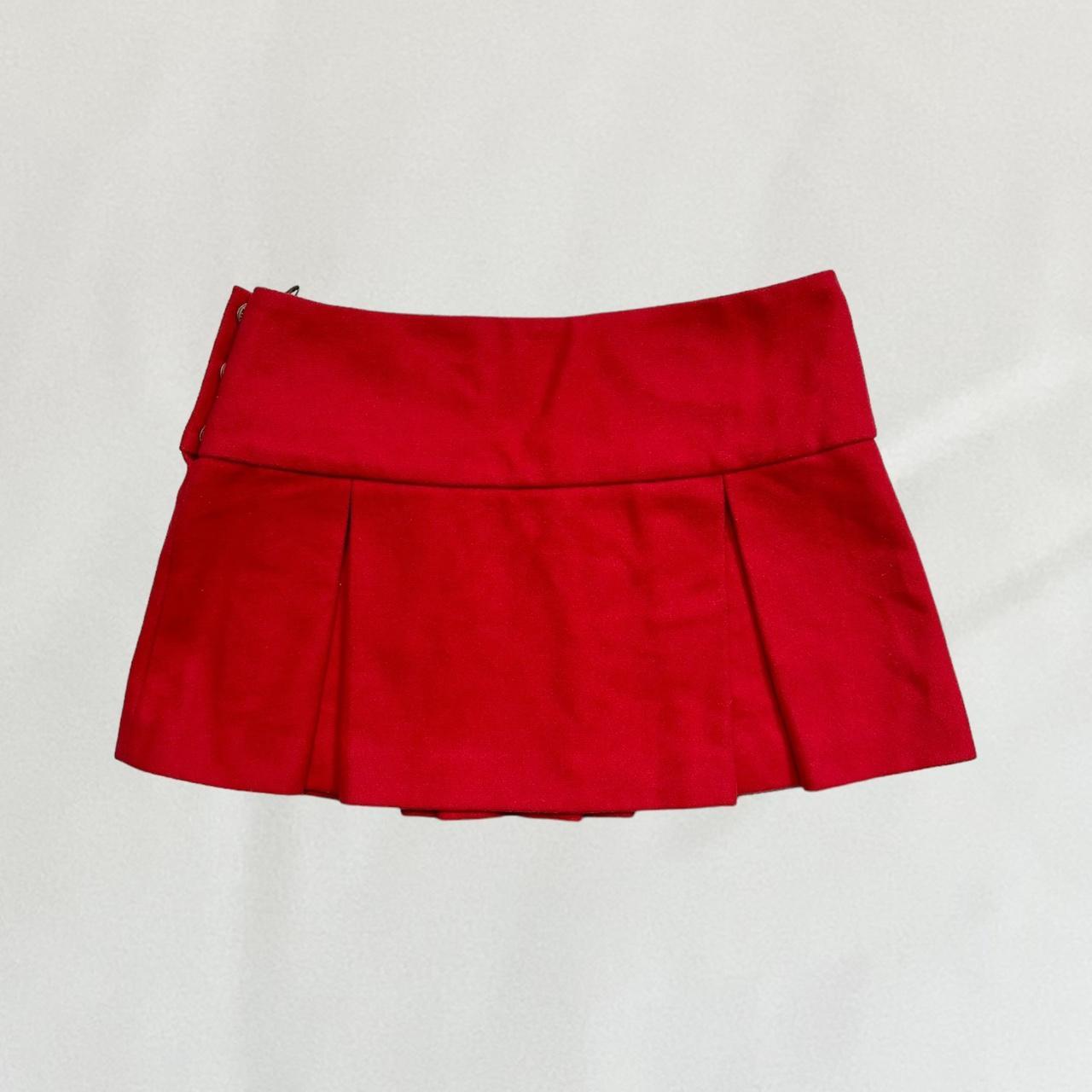 Red Miu Miu pleated mini skirt - Waist 31' length | Depop