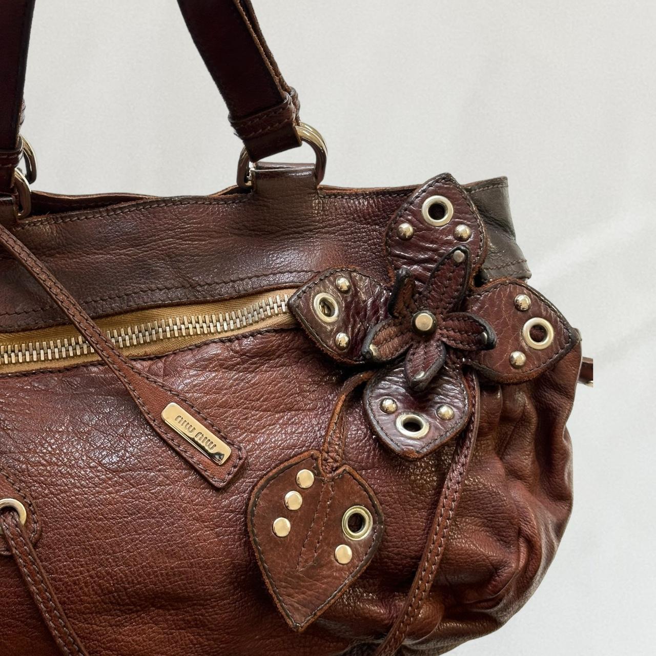 Brown Miu Miu flower bag - Length 33cm height 21cm... - Depop