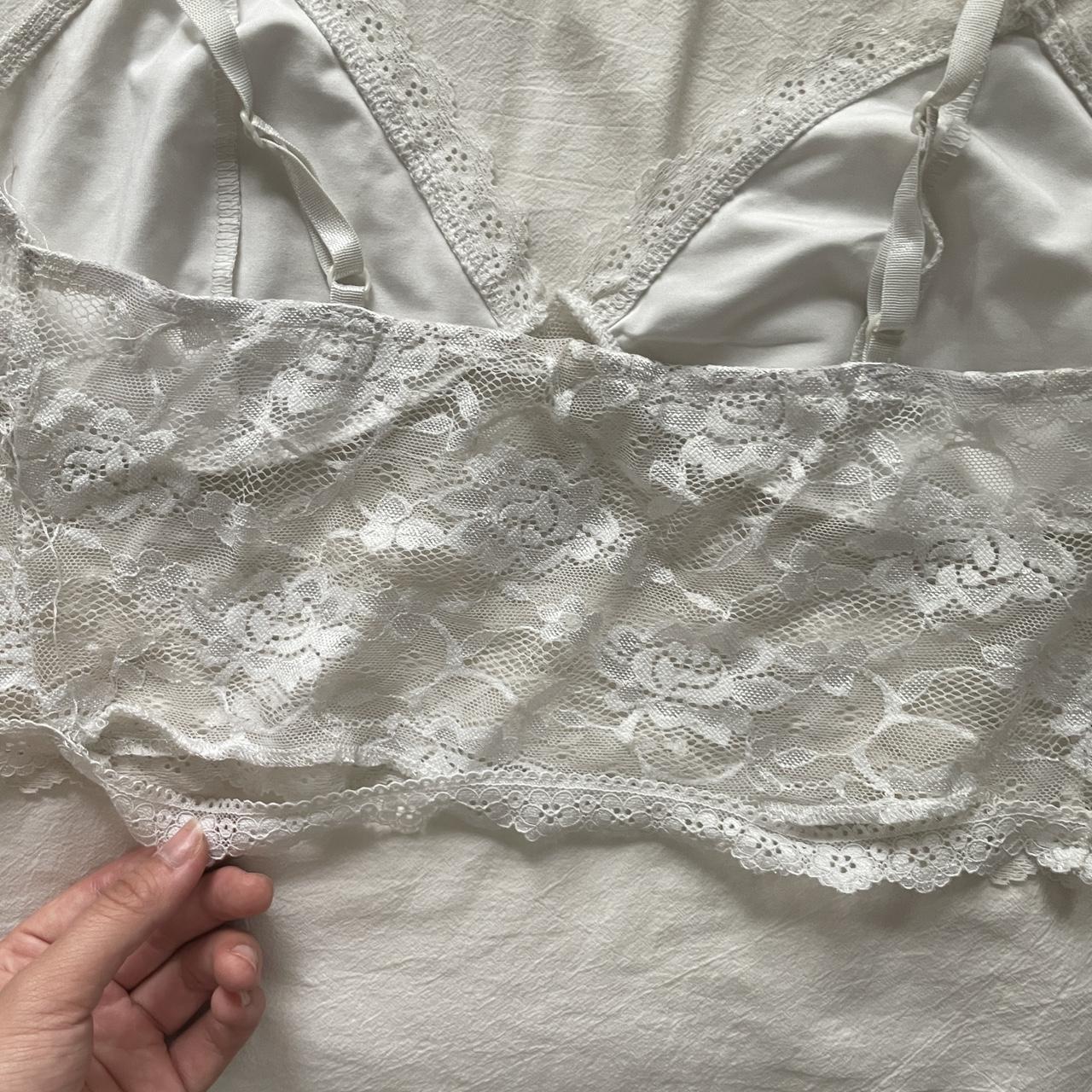 white lace sheer cami top. size m. small tears in... - Depop