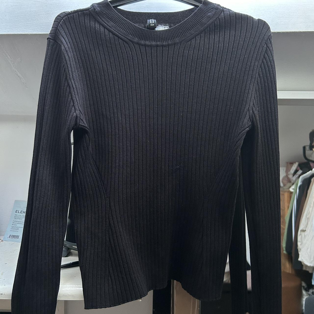 H&M black ribbed long sleeve top / ribbed top Size... - Depop