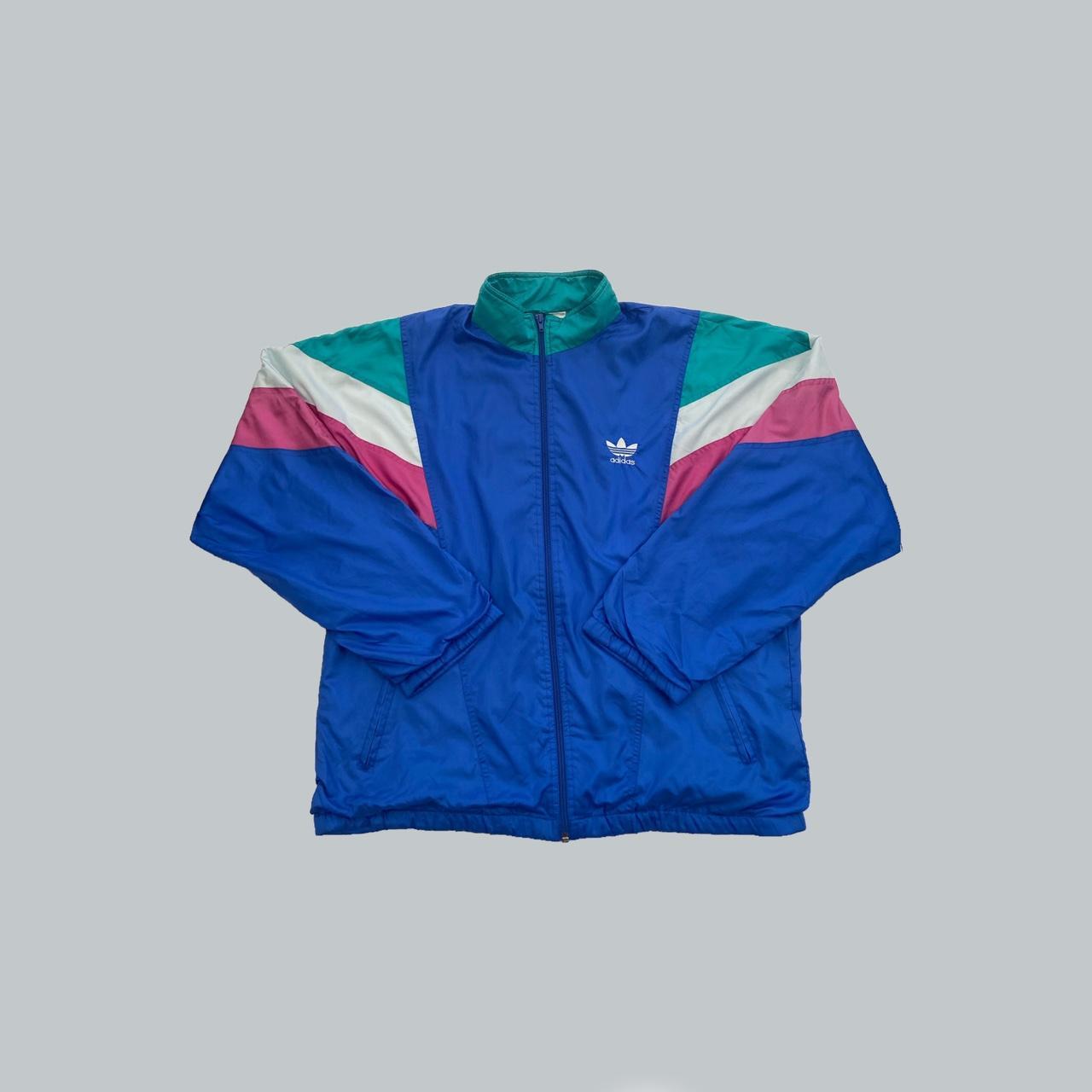 Vintage Adidas Shell Jacket Blue, white, pink and... - Depop