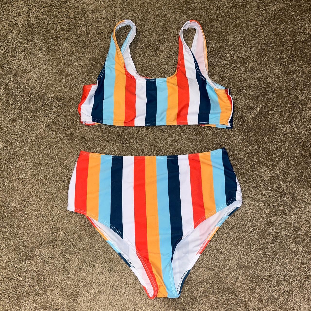 Multi-color striped bikini set from SHEIN! Only... - Depop