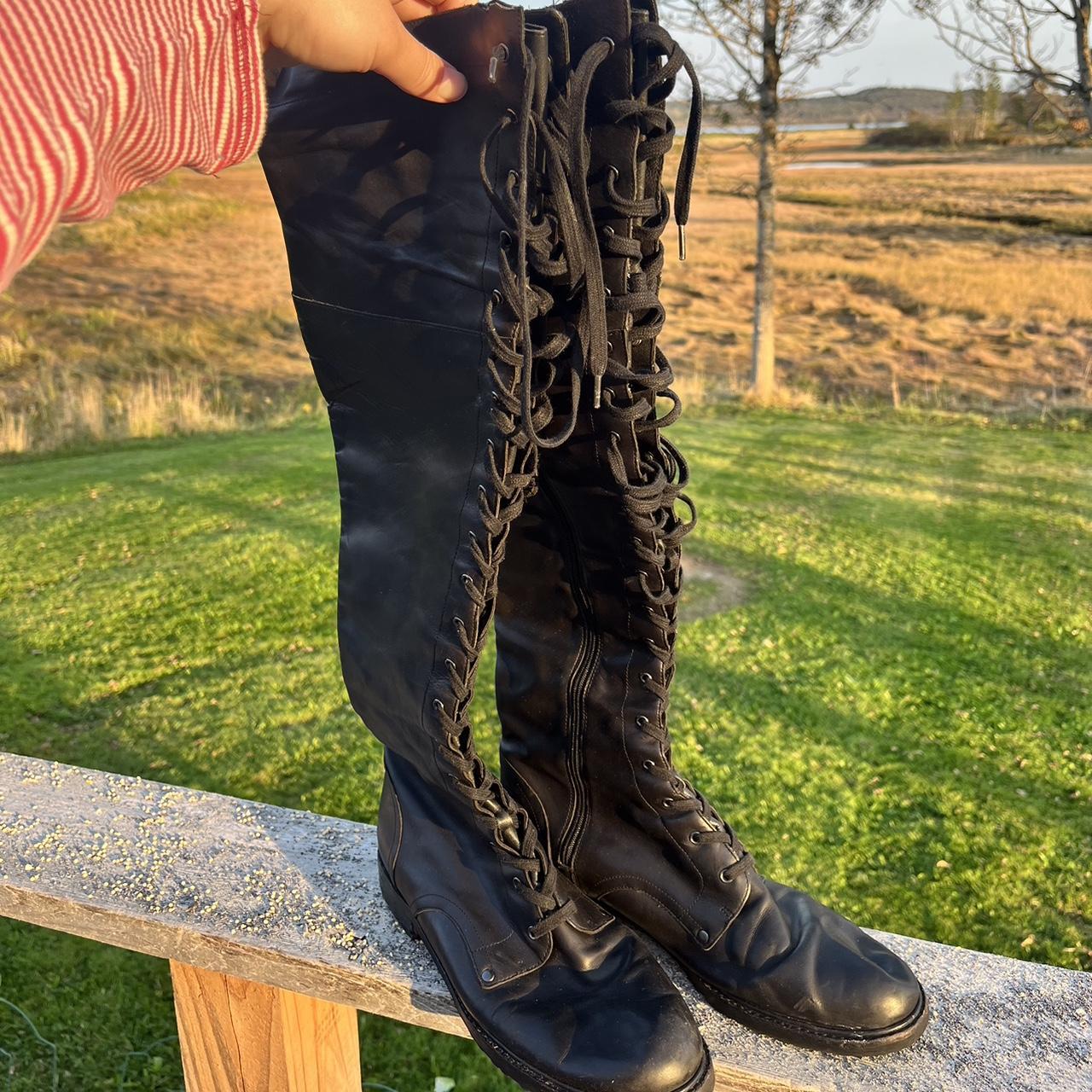 flat lace up knee high boots