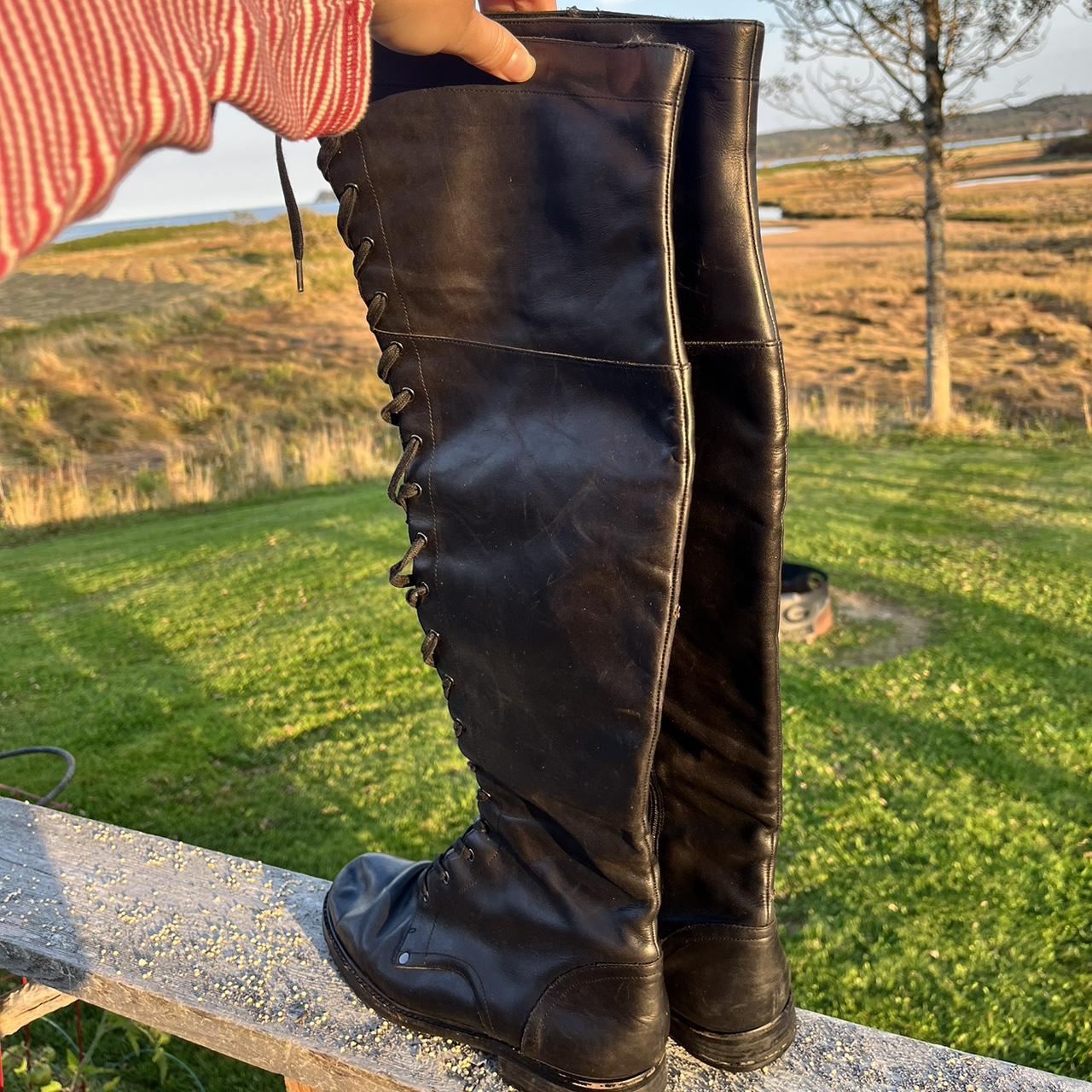 flat lace up knee high boots