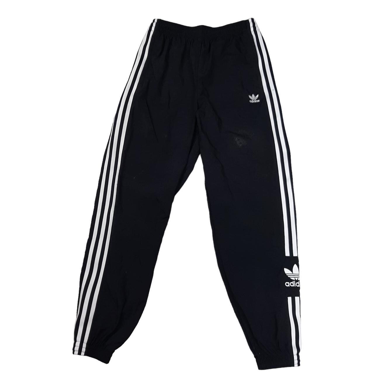 Vintage Adidas joggers UK10 black + white stripes... - Depop