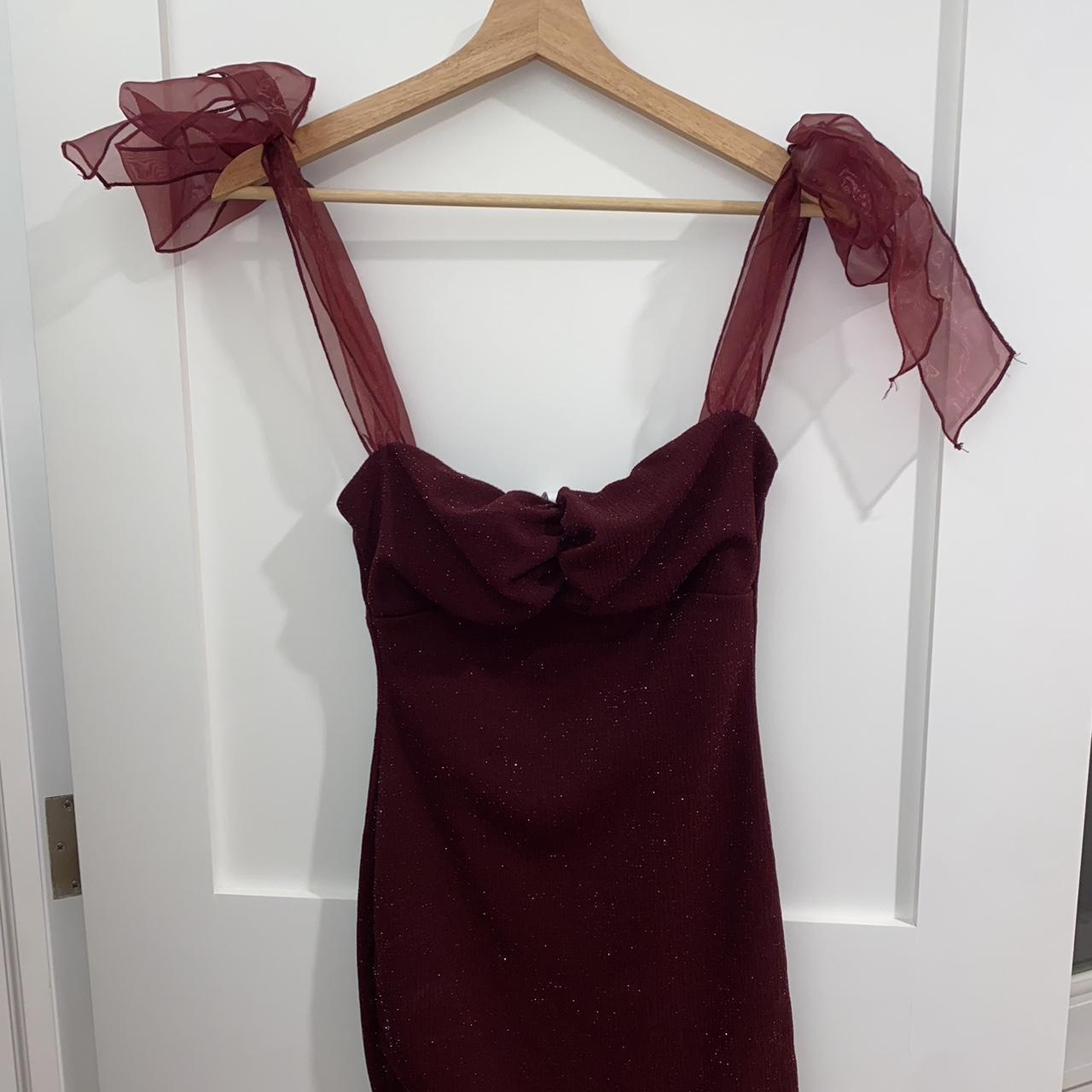 LUCY IN THE SKY sparkle red mini dress with bow tie... Depop