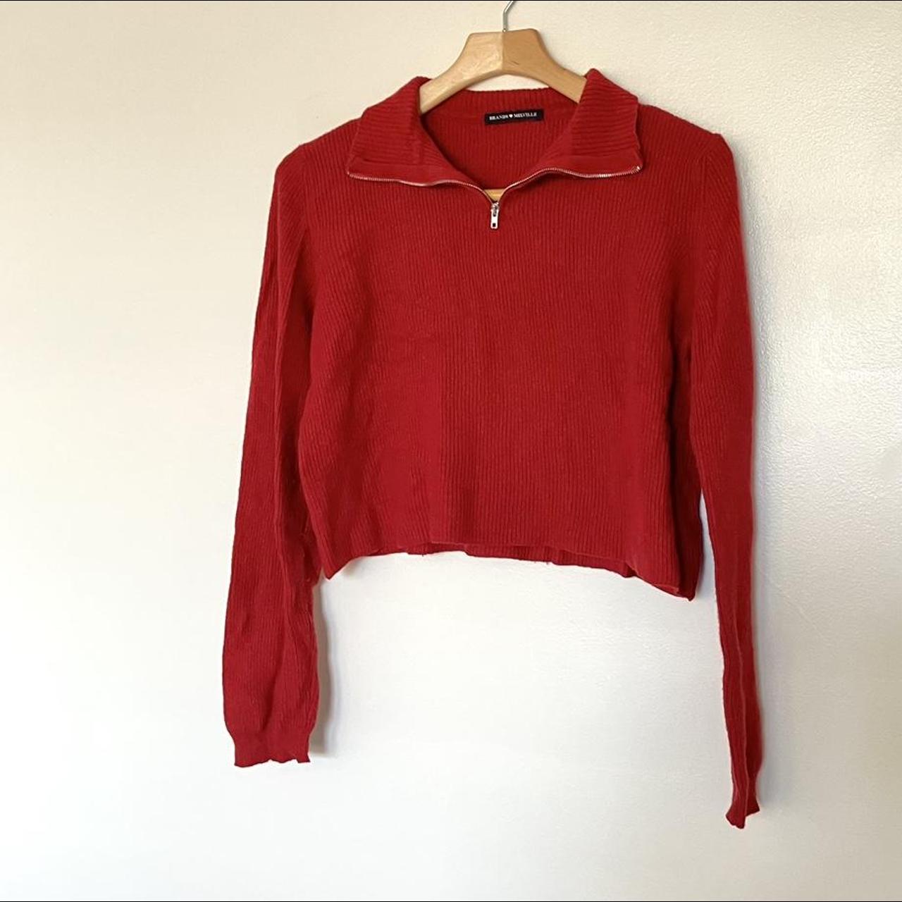 Brandy Melville Red Quarter Zip Sweater Brand new - Depop