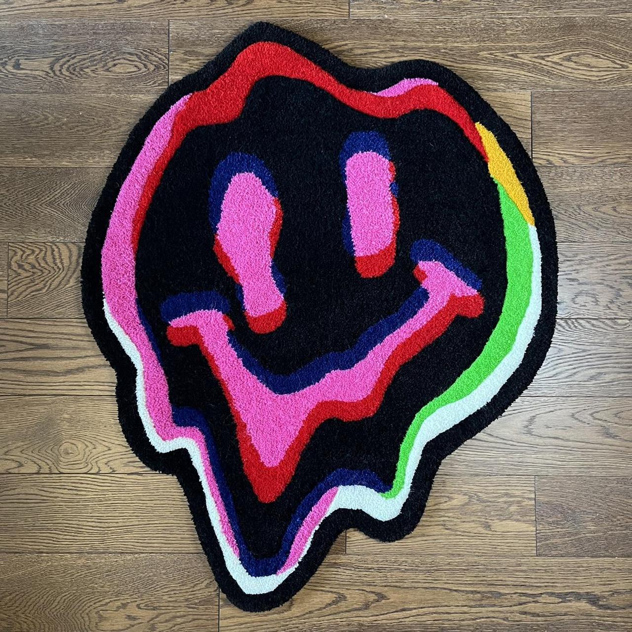 Melting   Trippy Smiley Face Hand Tufted Rug, By Me - Depop