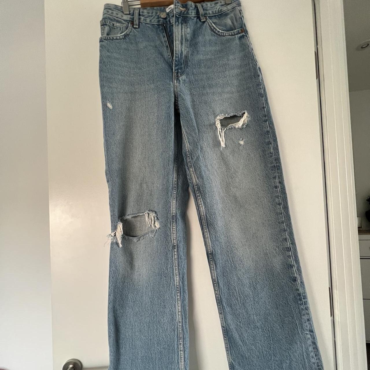 Zara denim wide legged jeans. Only worn a couple of... - Depop