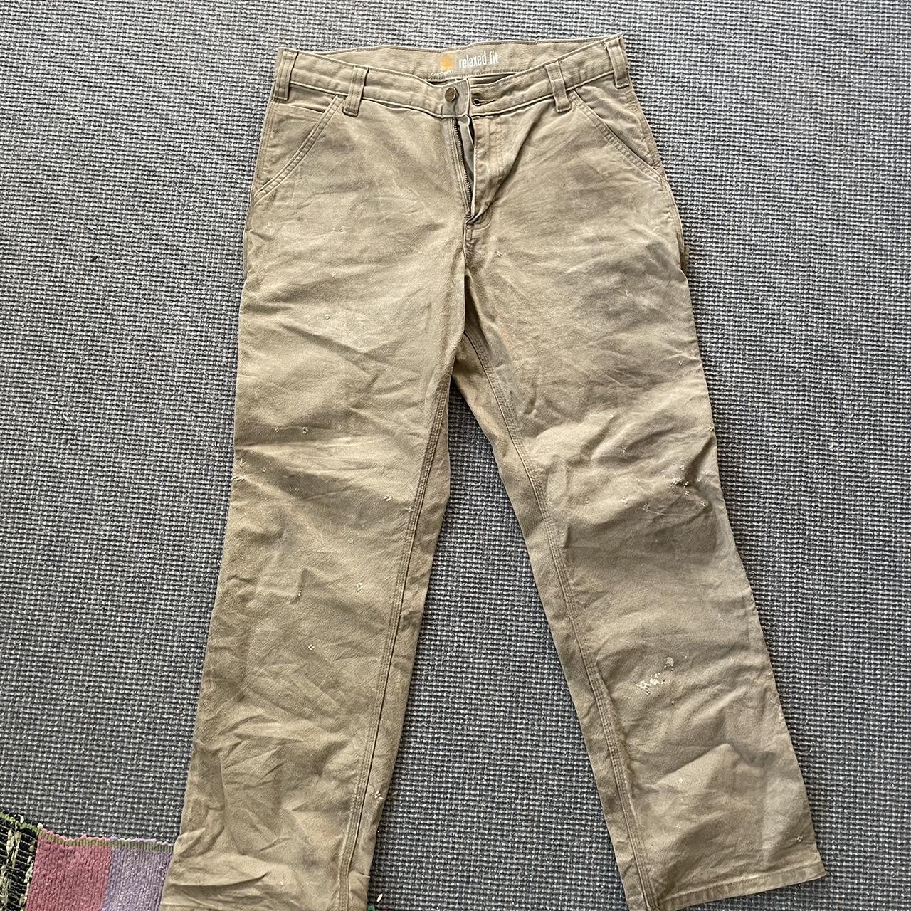 carhartt relaxed fit old vintage pants khaki colored... - Depop