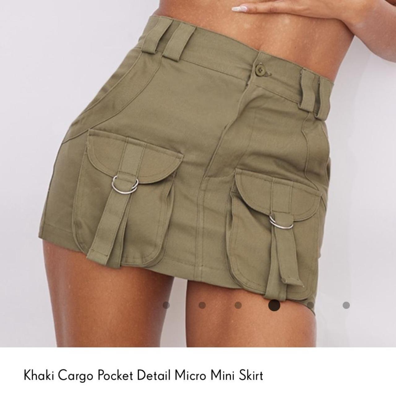 Khaki Cargo Pocket Detail Micro Mini Skirt