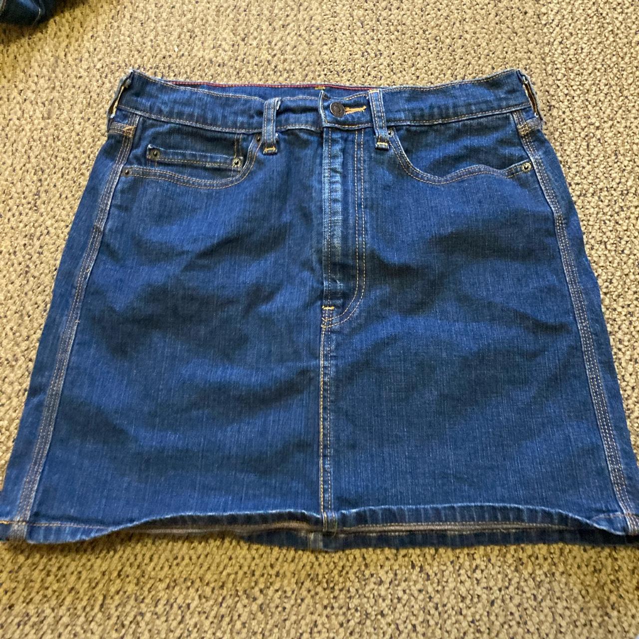 vintage levi's dark blue wash denim jean skirt... - Depop