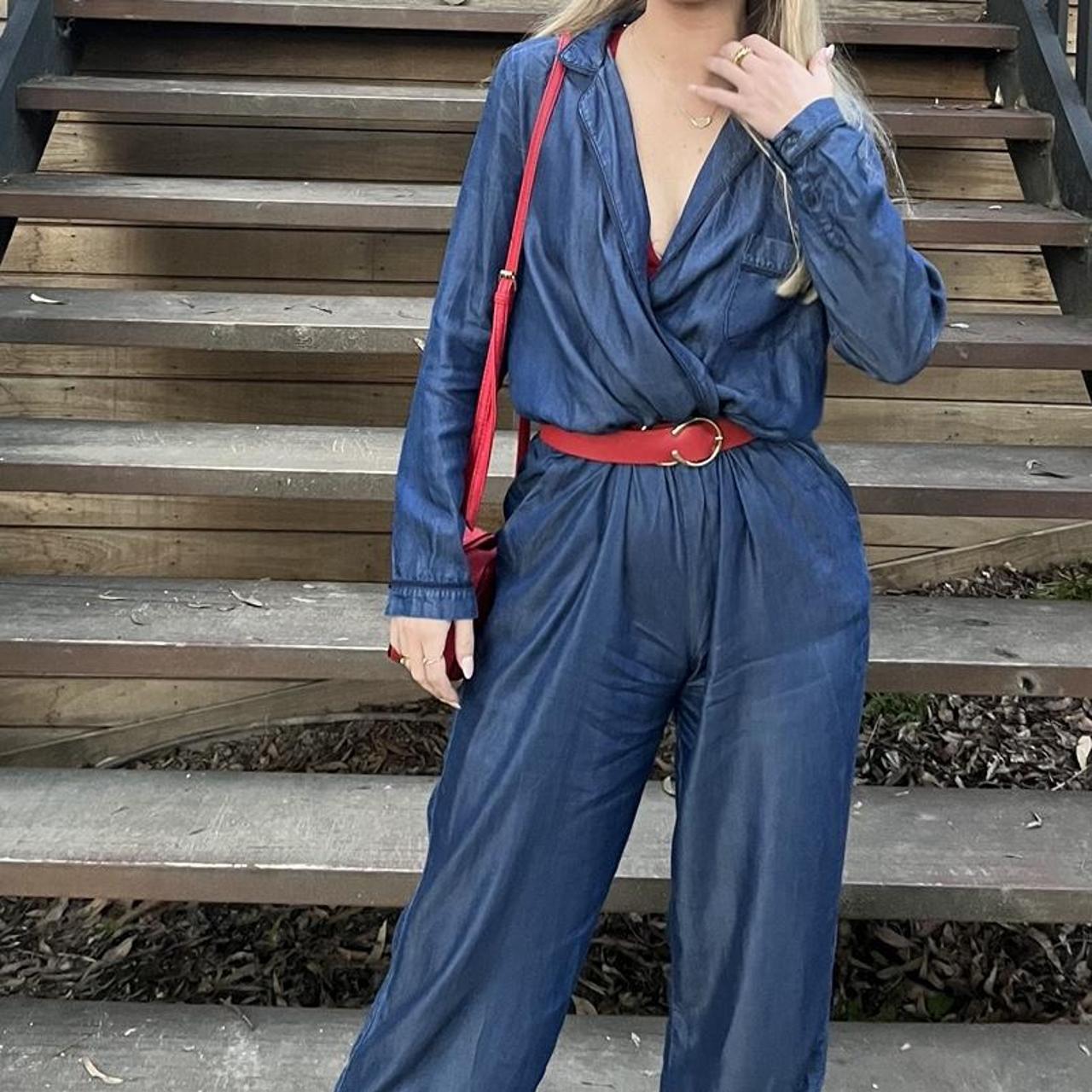 Zara Women's Navy Jumpsuit Depop